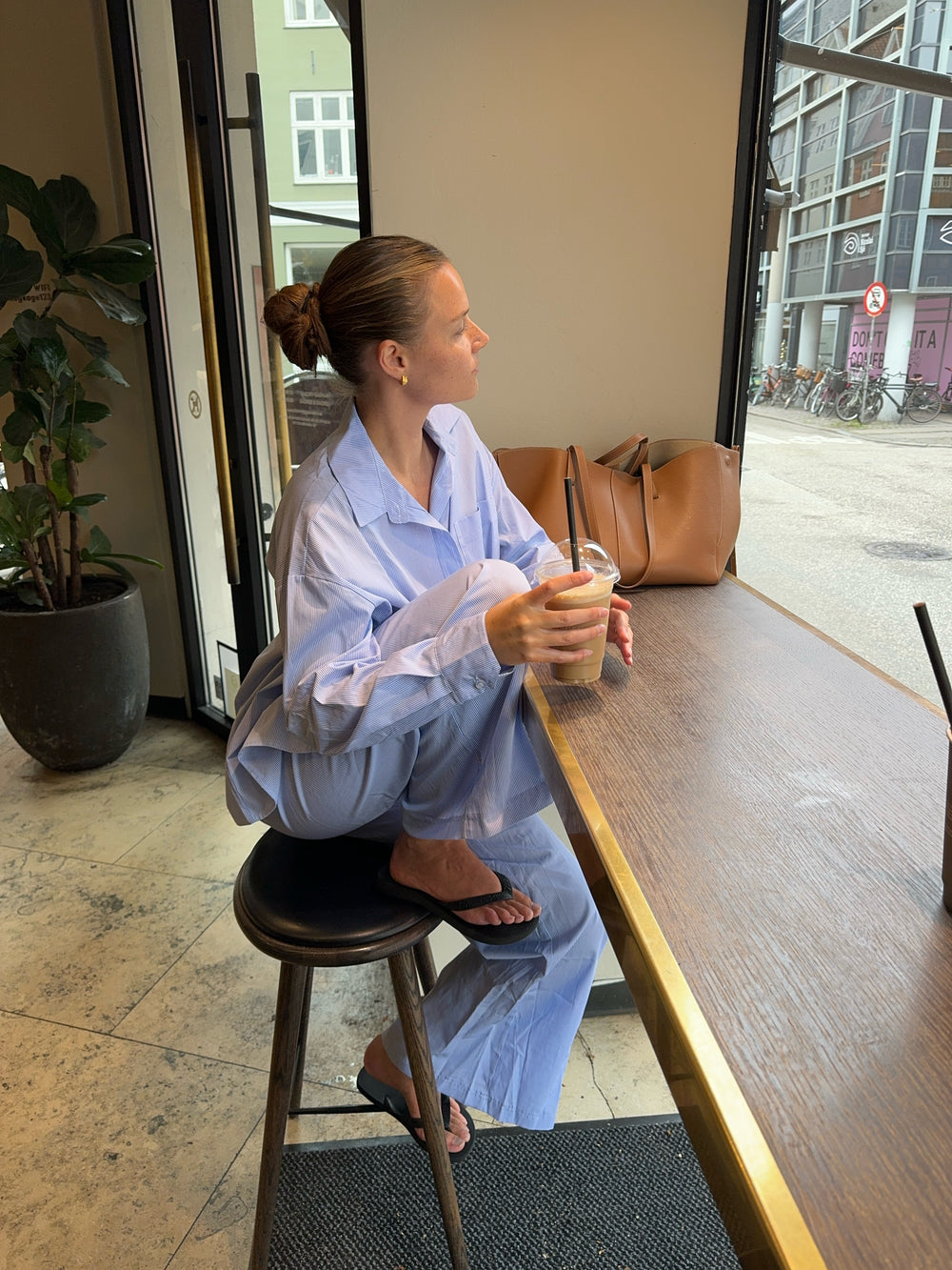 Mathilde Ravn skjorte med striber - Blå/hvid