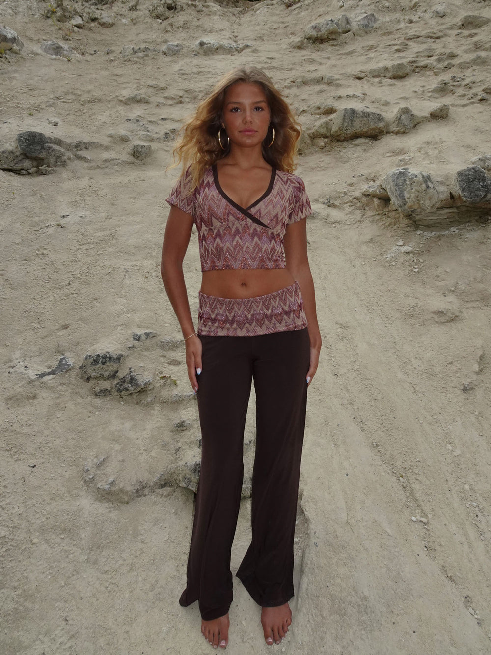 Cosima top med glimmer - Brun/beige/pink