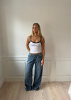 Gunhilda tanktop med kant - Navy/hvid