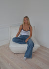 Gunhilda tanktop med kant - Navy/hvid