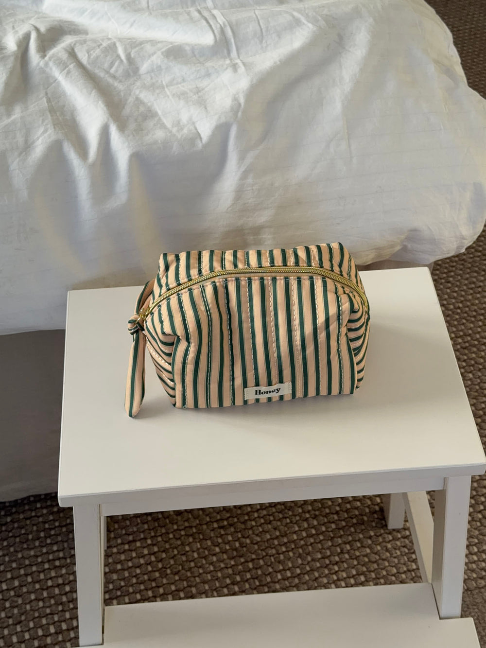 Honey lille toilettaske med striber - Beige/grøn