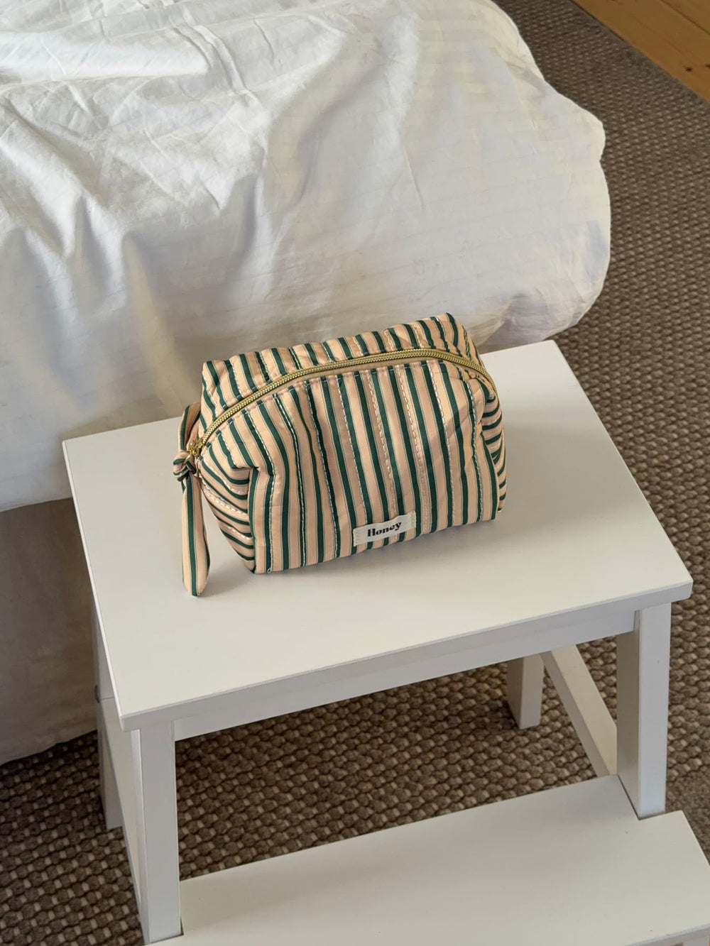 Honey lille toilettaske med striber - Beige/grøn