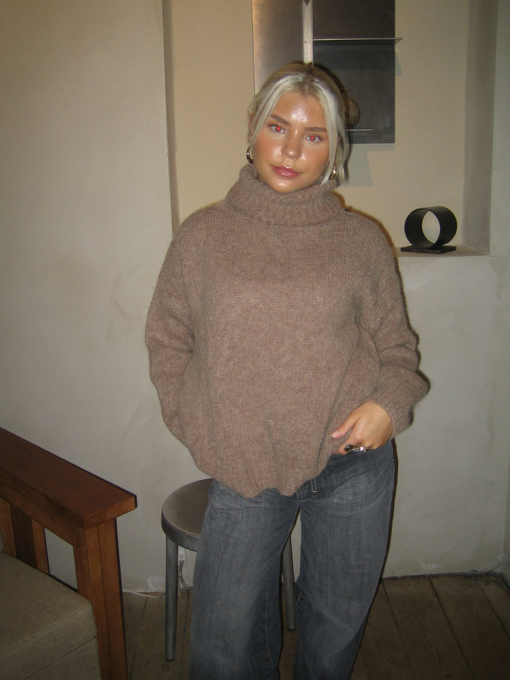 Idun striktrøje med turtleneck  - Brun