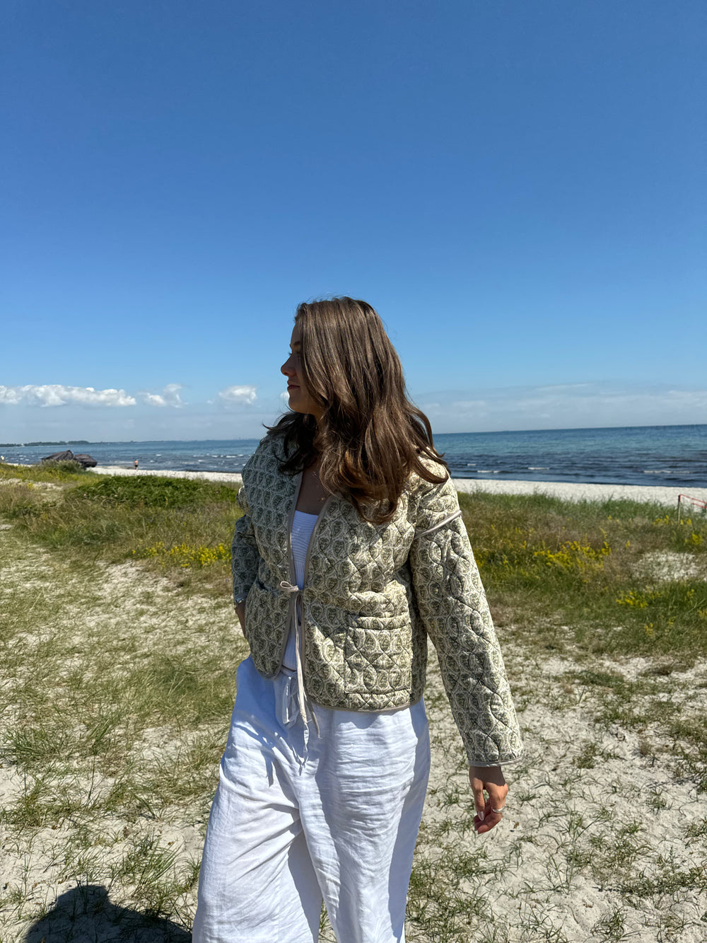 Alisa mønstret quiltet jakke - Grøn/beige