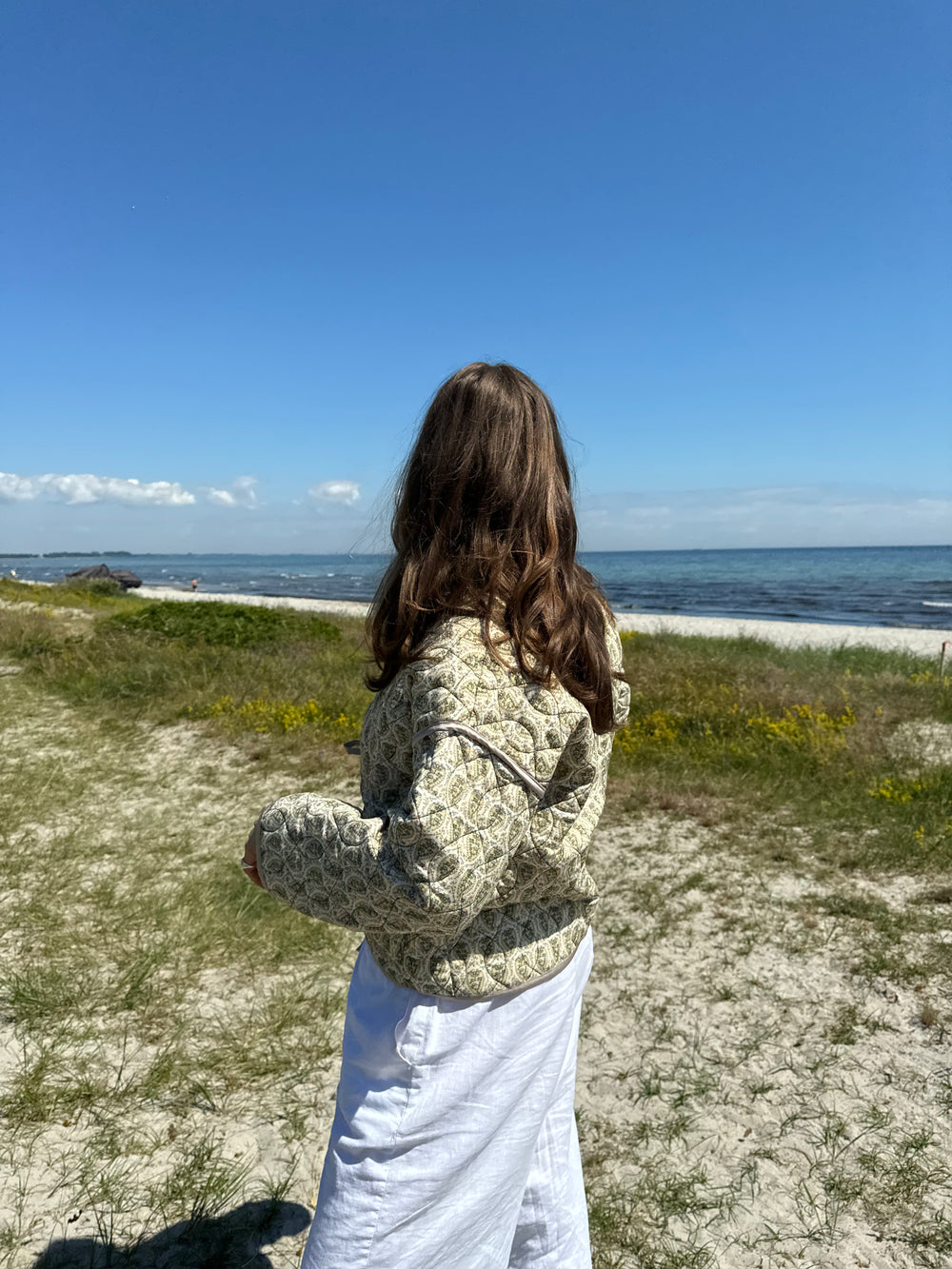 Alisa mønstret quiltet jakke - Grøn/beige