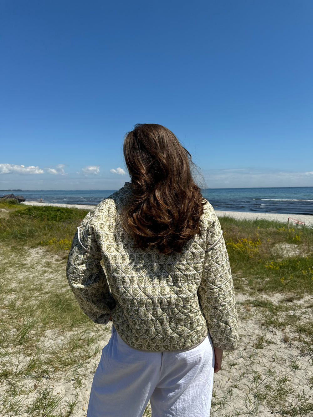 Alisa mønstret quiltet jakke - Grøn/beige