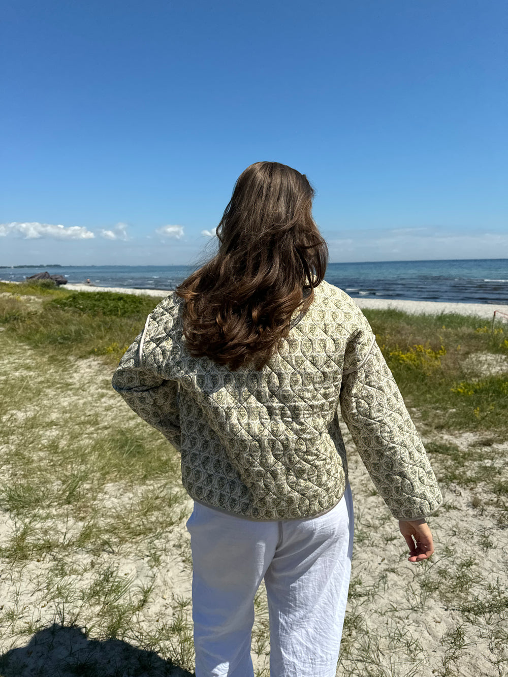 Alisa mønstret quiltet jakke - Grøn/beige