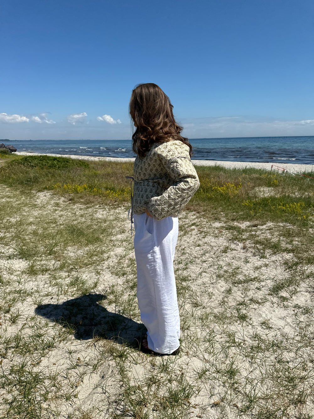 Alisa mønstret quiltet jakke - Grøn/beige