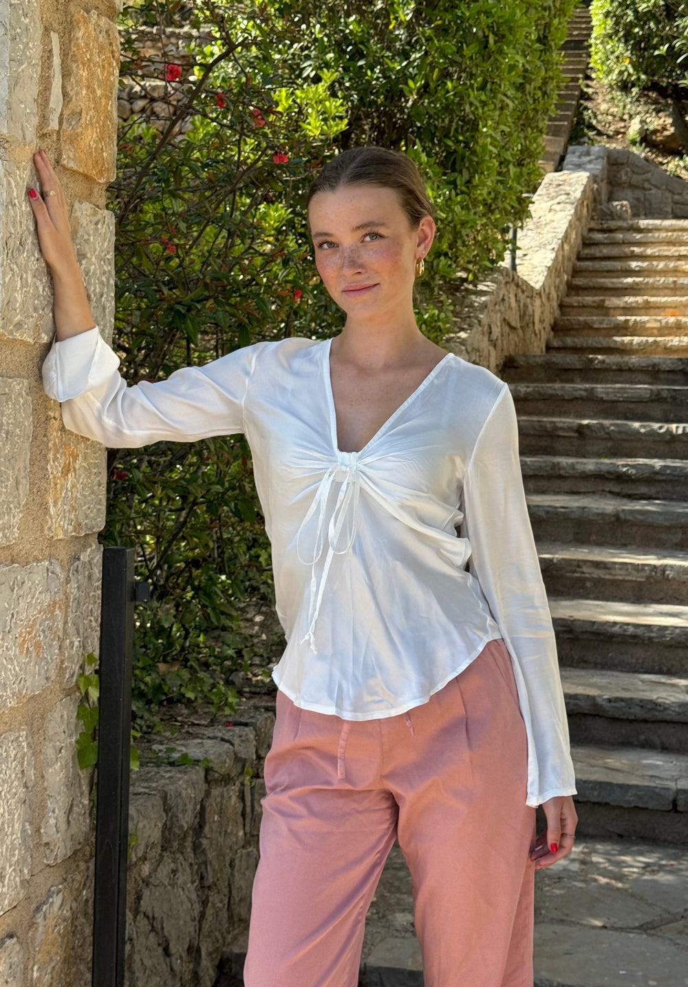 Denisi satinbluse - Hvid