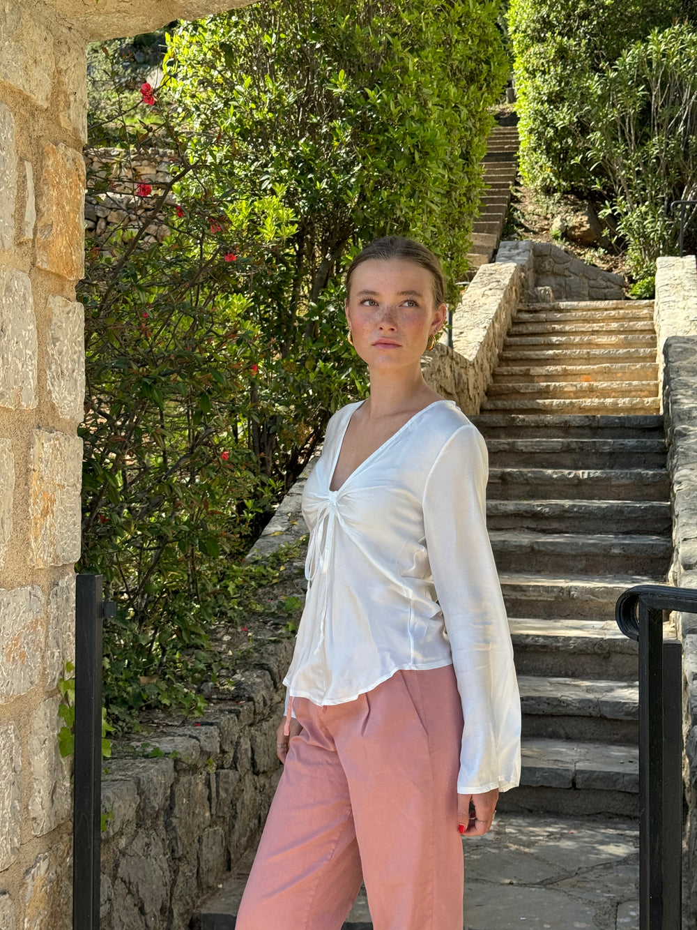 Denisi satinbluse - Hvid