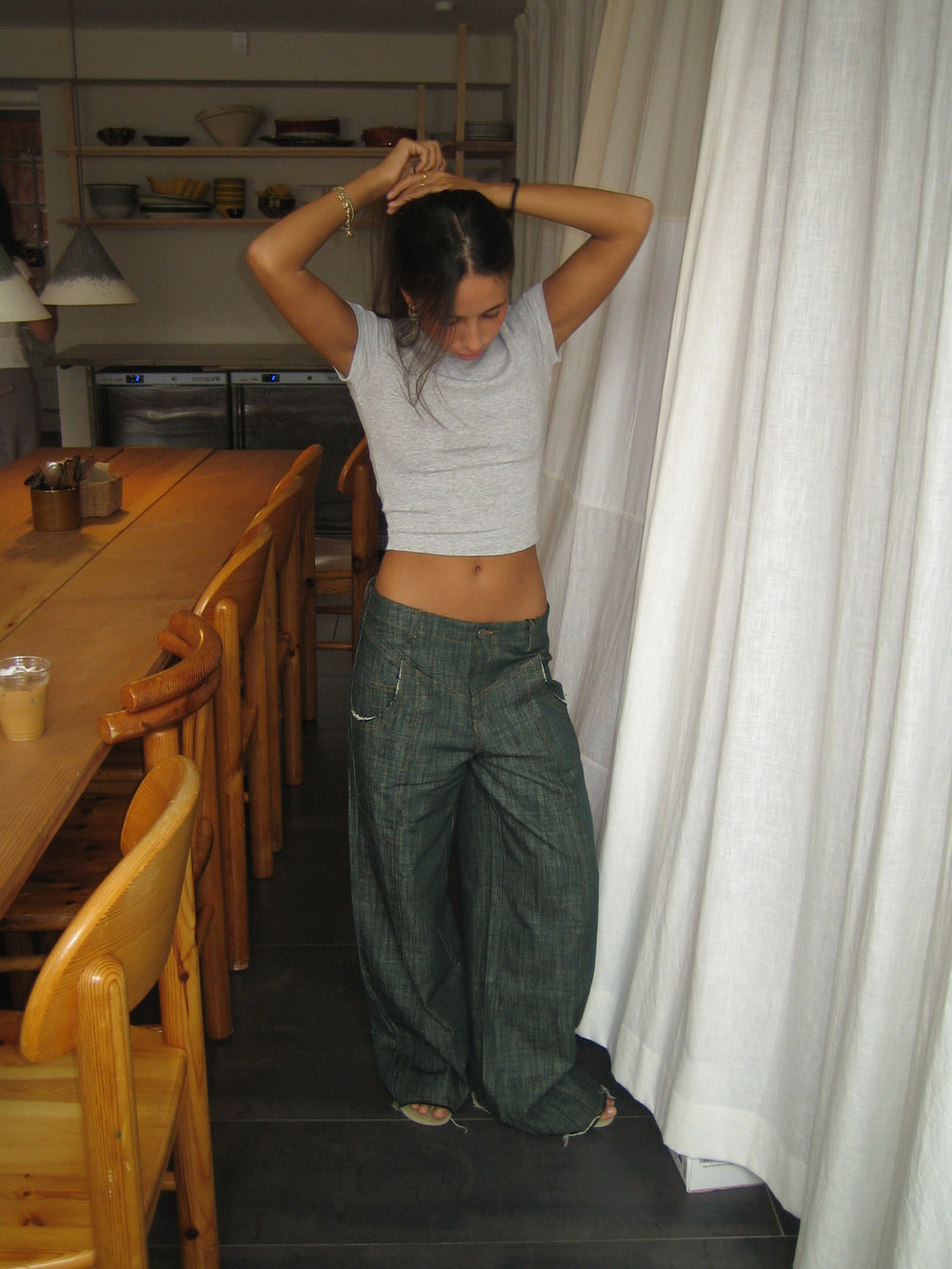 Olive jeans med detaljer - Blågrøn