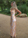 Charline satinkjole - Hvid/orange