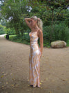Charline satinkjole - Hvid/orange