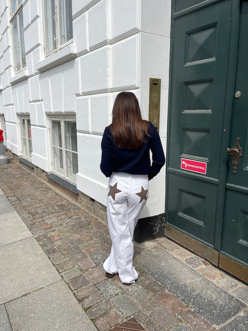 Star jeans med brune stjerner - Hvid