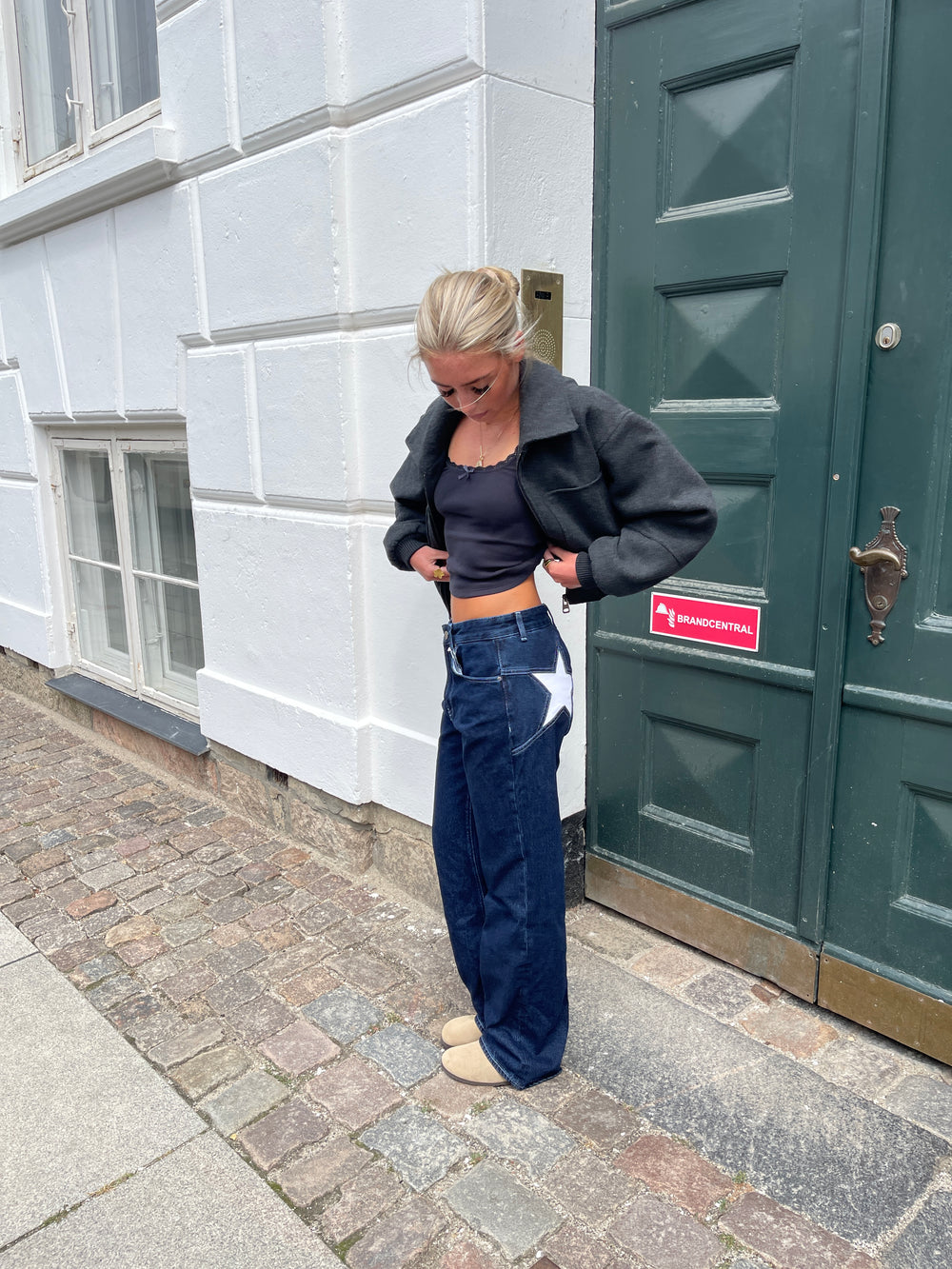 Star jeans med hvide stjerner - Mørk denim