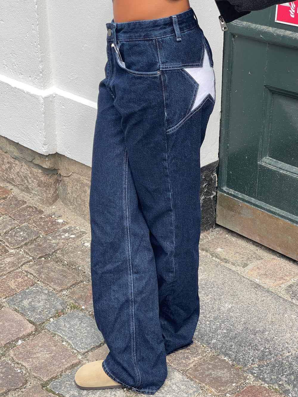 Star jeans med hvide stjerner - Mørk denim