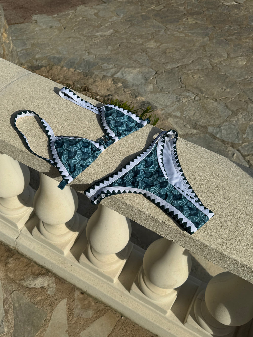 Linne bikini med mønster - Blå