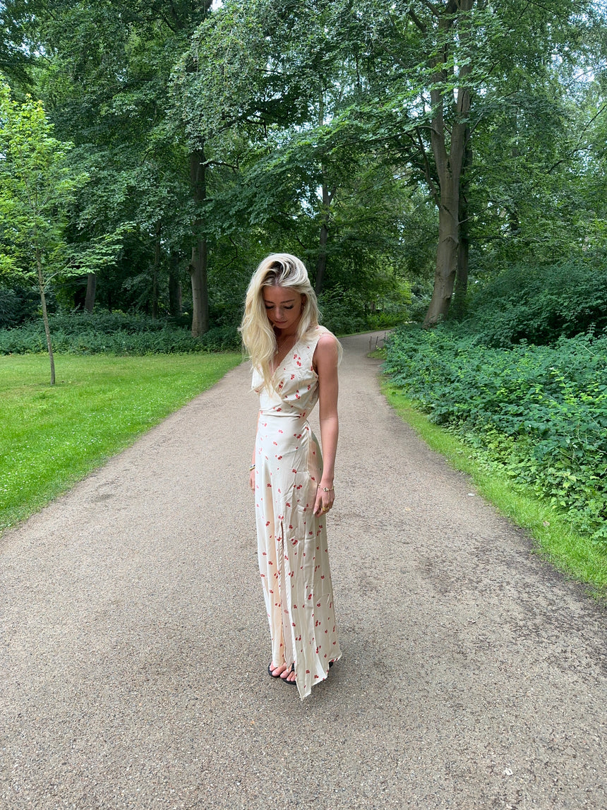 Marielle kjole med blomster - Beige