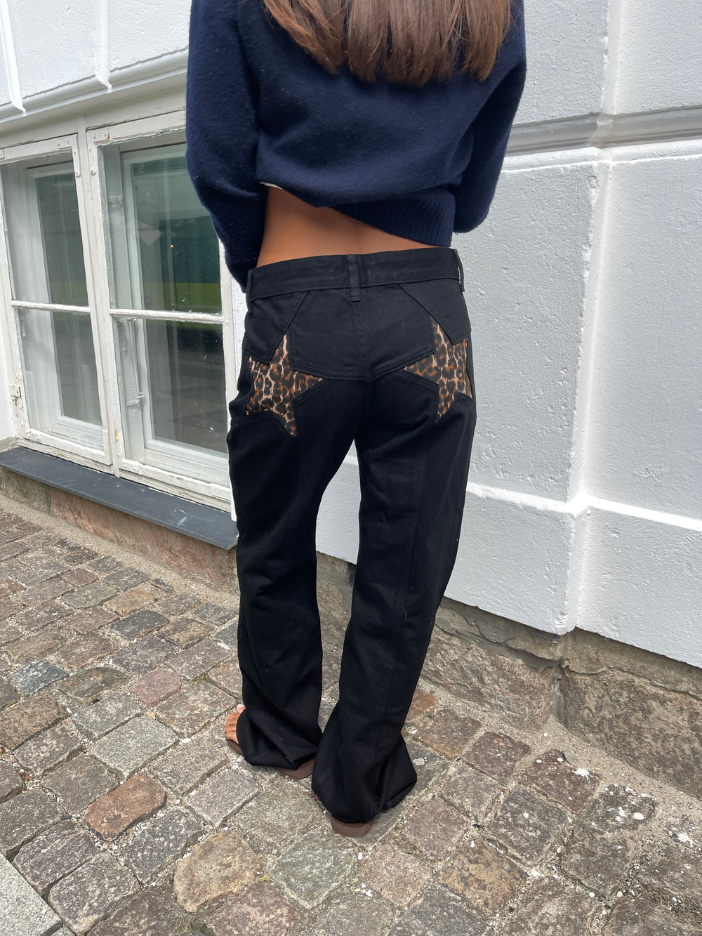 Star jeans med leopard stjerner - Sort