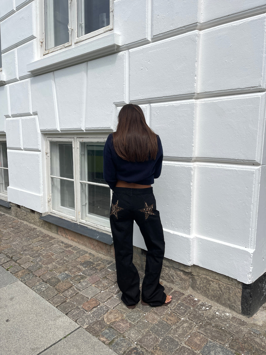 Star jeans med leopard stjerner - Sort