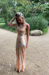 Charline satinkjole - Hvid/orange