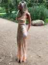 Charline satinkjole - Hvid/orange