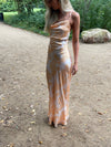 Charline satinkjole - Hvid/orange