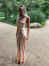 Charline satinkjole - Hvid/orange