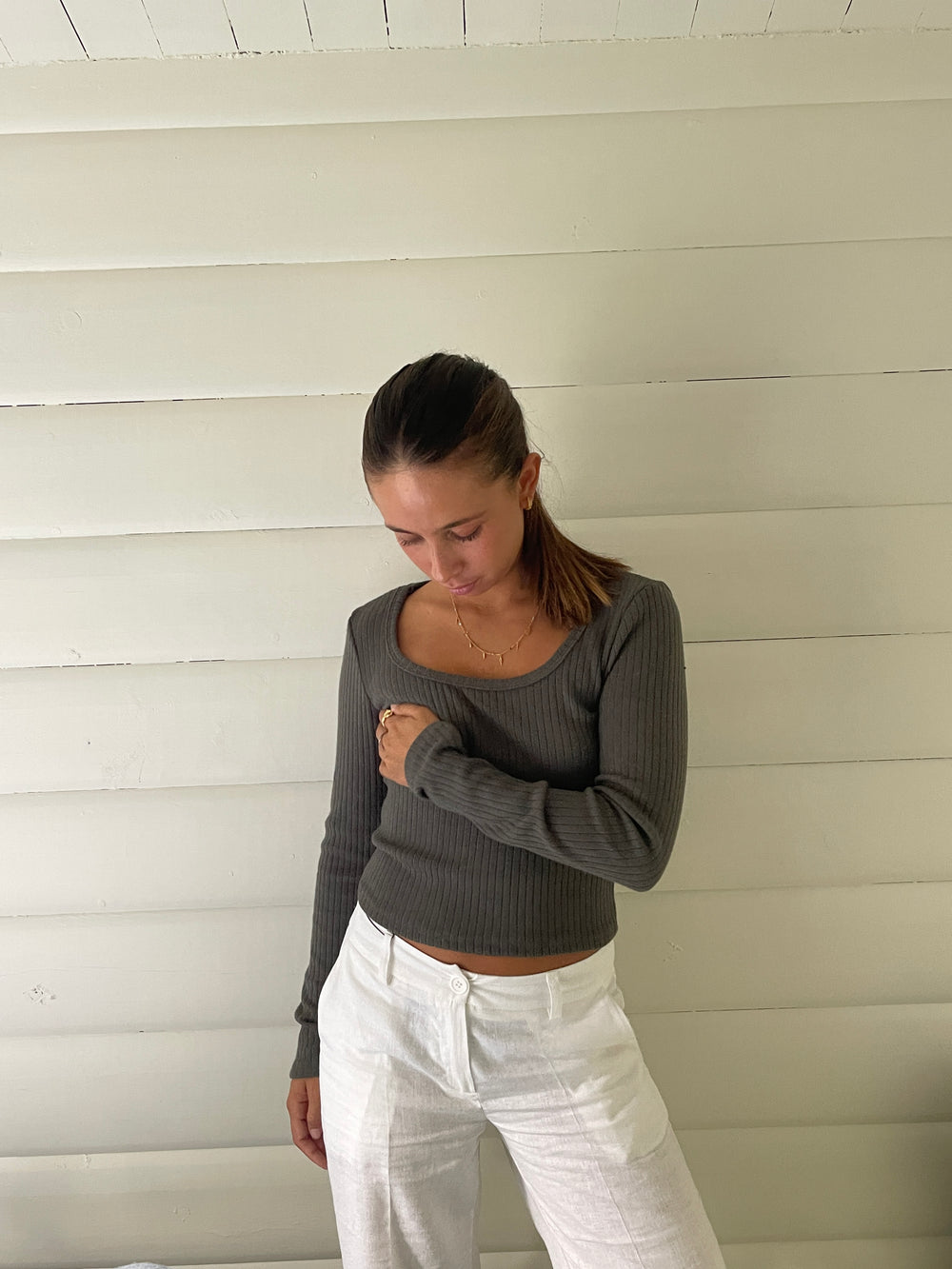 Ariella square neck bluse - Mørkegrøn