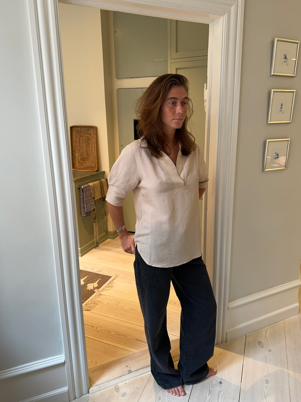 Ria bluse i hørblanding - Beige