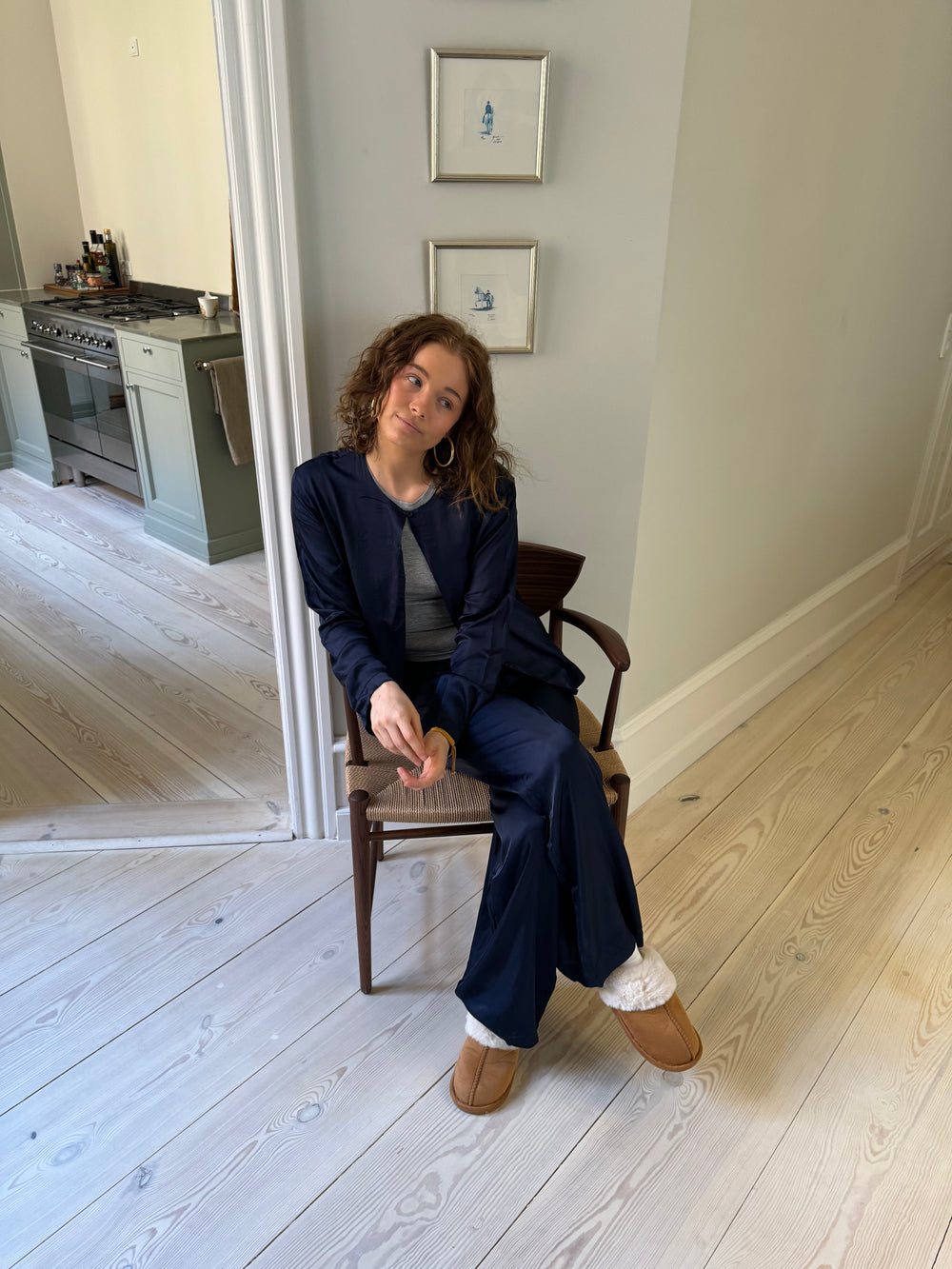 Callie satin cardigan - Navy