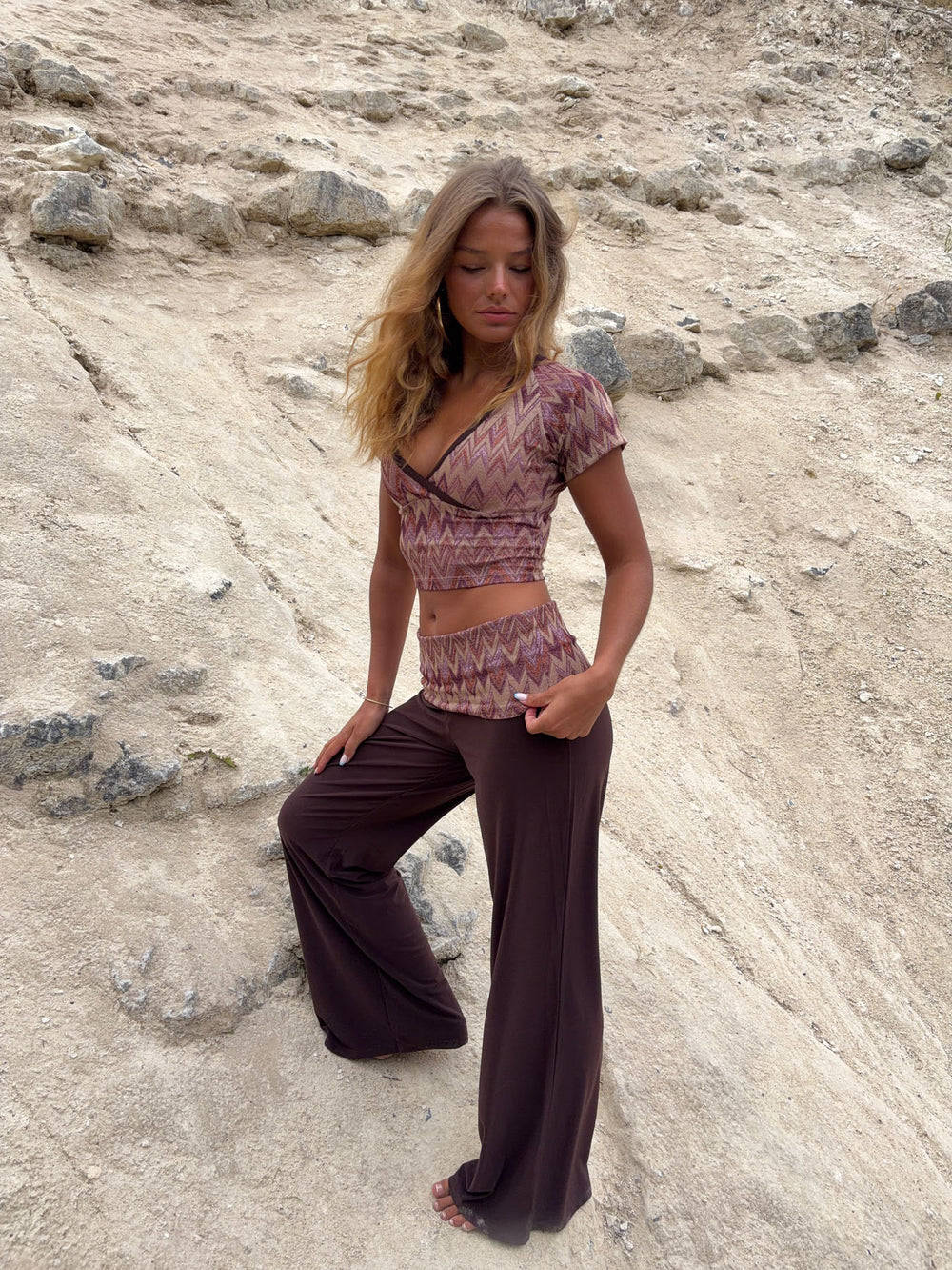 Cosima top med glimmer - Brun/beige/pink