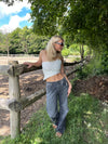 Merle one shoulder-top med blonde - Hvid