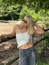 Merle one shoulder-top med blonde - Hvid