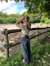 Merle one shoulder-top med blonde - Hvid