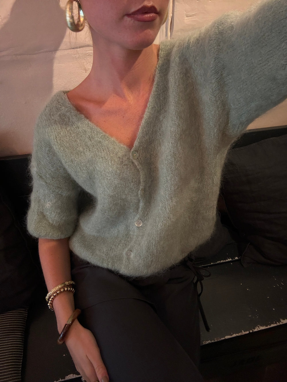 Annaly mohair cardigan - Sage grøn