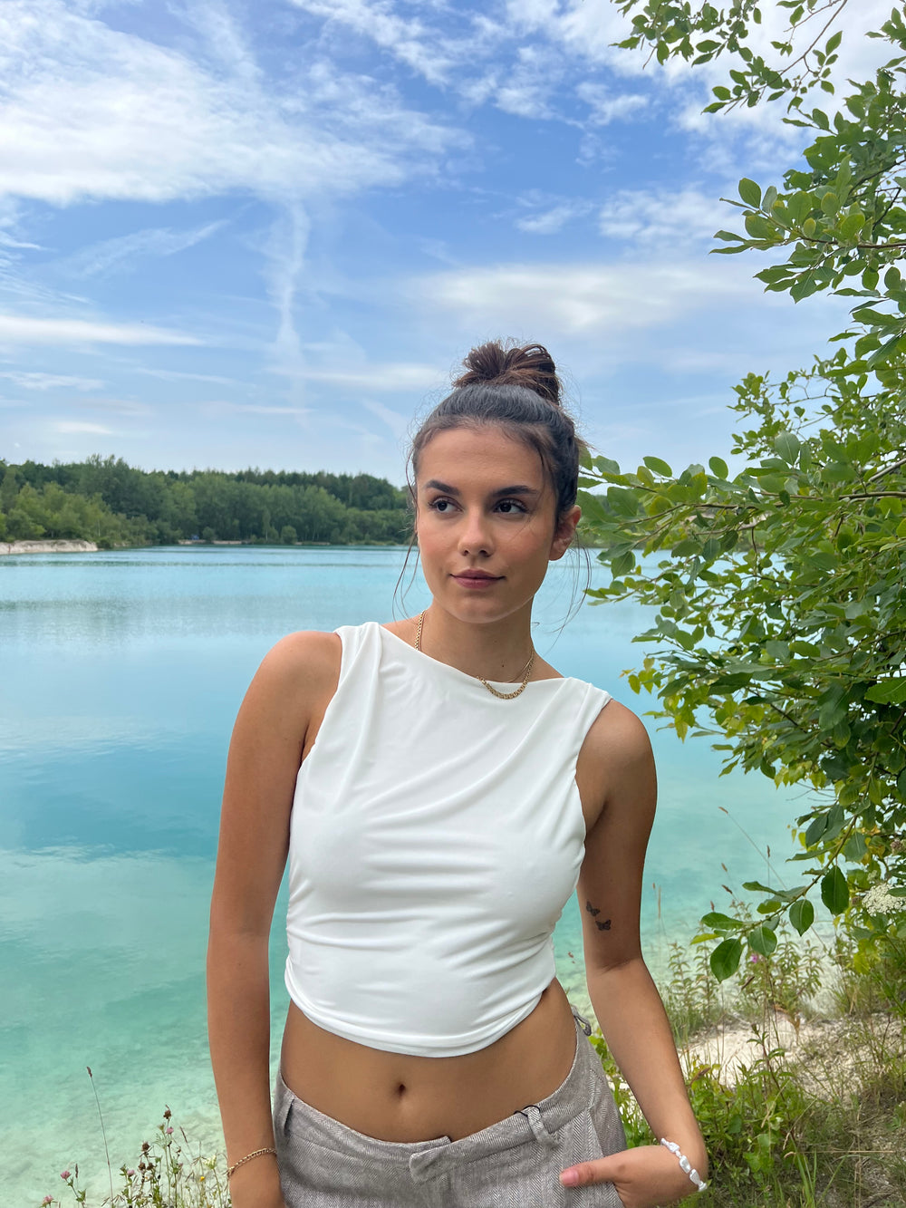 Cami top med åben ryg - Hvid