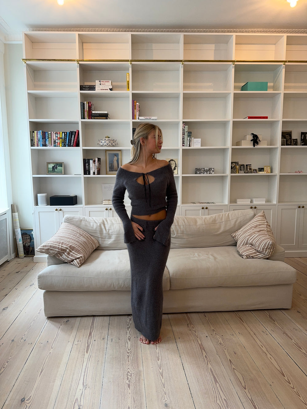 Brooke strikket maxinederdel - Gråbrun