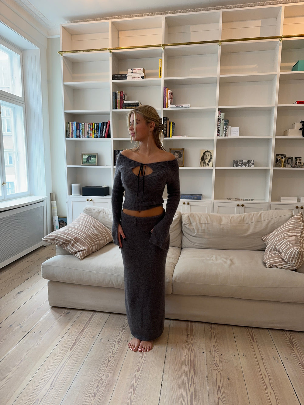 Brooke strikket maxinederdel - Gråbrun