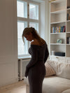 Brooke strikket bluse med bindebånd - Gråbrun