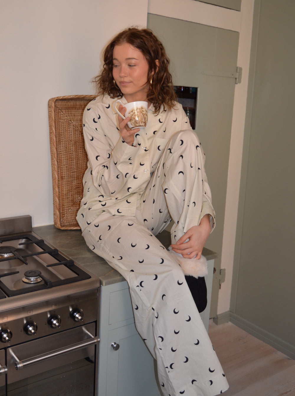 Kyla pyjamasbukser med halvmåner - Beige