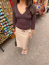 Liv bluse med v-neck - Brun