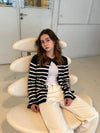 Xenia cardigan med striber - Navy/hvid