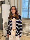 Xenia cardigan med striber - Navy/hvid