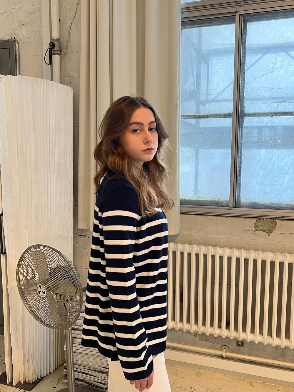 Xenia cardigan med striber - Navy/hvid