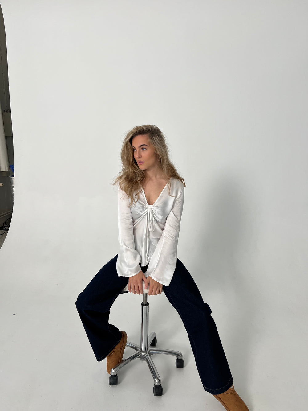 Denisi satinbluse - Hvid