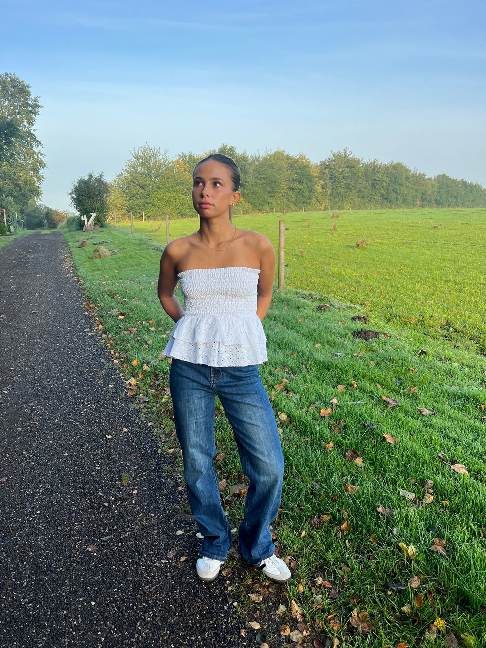 Milla broderi anglaise top - Hvid