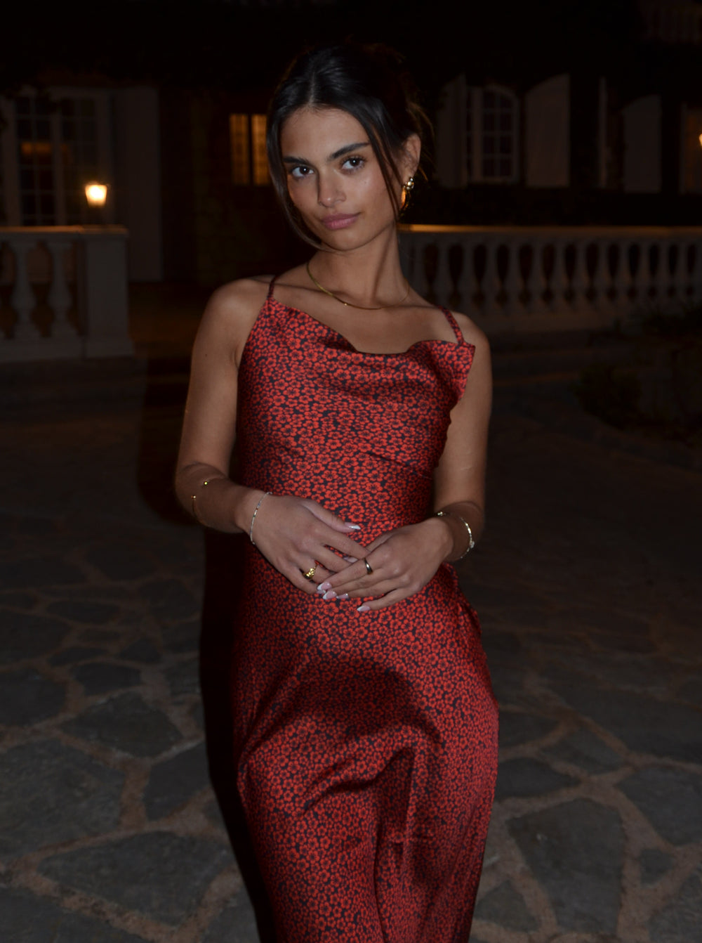 Charline satinkjole - Rød