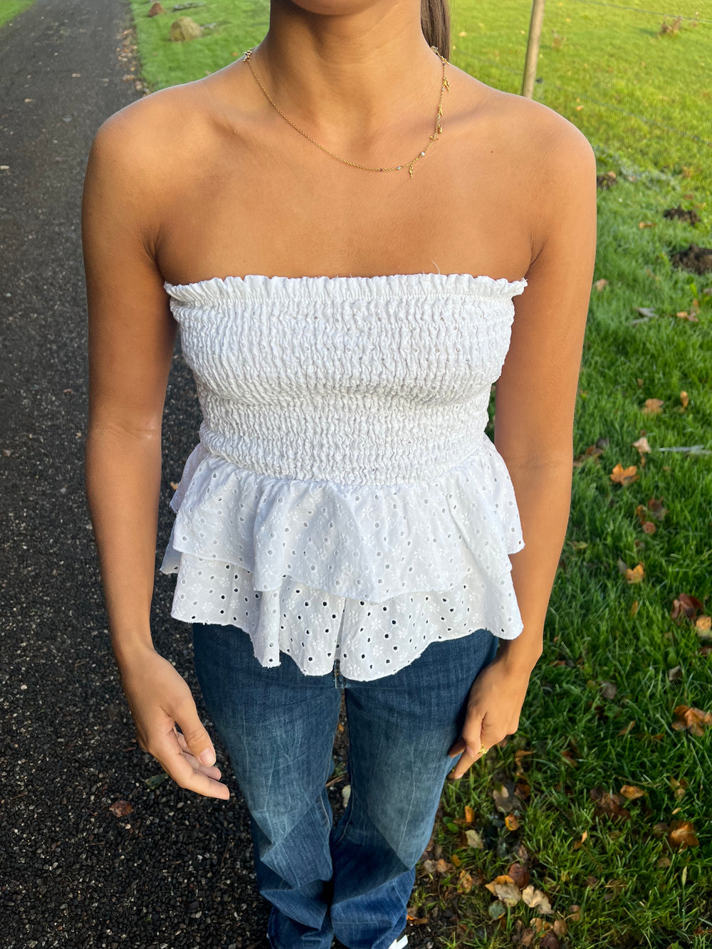 Milla broderi anglaise top - Hvid