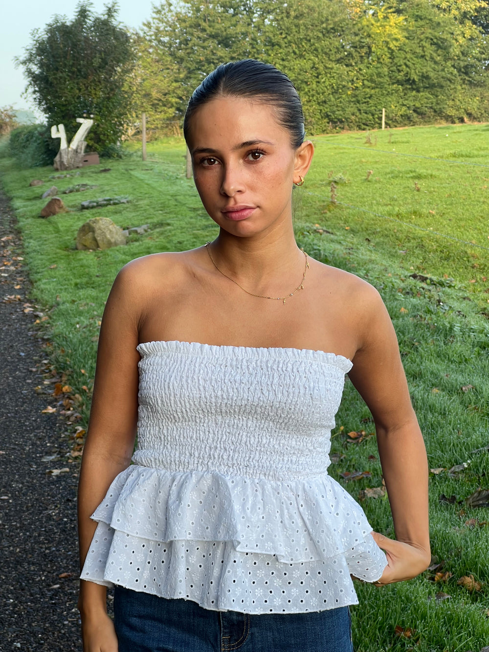 Milla broderi anglaise top - Hvid
